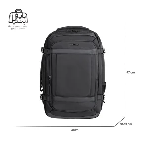 تصویر اختصاصی از نمای جلوی کوله‌پشتی پاورگینگ کد ۱۲۰۲۱ در رنگ مشکی با سایزبندی