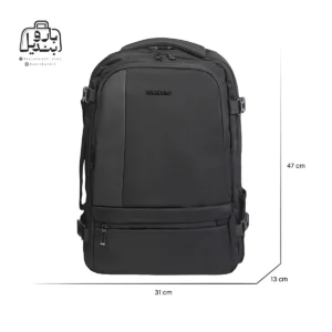 تصویر اختصاصی از نمای جلوی کوله‌پشتی پاورگینگ کد ۱۲۰۲۲ در رنگ مشکی با سایزبندی