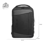 تصویر اختصاصی از نمای جلوی کوله‌پشتی پاورگینگ کد ۱۲۰۲۴ در رنگ مشکی همراه با سایزبندی