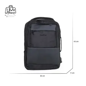 تصویر اختصاصی از نمای جلو و پهلوی کوله‌پشتی پاورگینگ کد ۱۲۰۲۳ در رنگ مشکی با سایزبندی