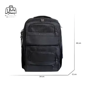 تصویر اختصاصی از نمای جلوی کوله‌پشتی پرزیدنت کد ۶۱۶۱ در رنگ مشکی همراه با سایزبندی