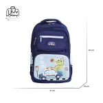 تصویر اختصاصی از نمای جلوی کوله پشتی مدرسه هونکا ۲۶۱۹ طرح دایناسور در رنگ سرمه‌ای همراه با سایزبندی