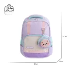 تصویر اختصاصی از نمای جلوی کوله پشتی مدرسه سان ایت 0279 در طرح گربه در رنگ بنفش همراه با سایزبندی