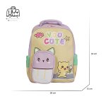 تصویر اختصاصی از نمای جلوی کوله پشتی مهد کودکی you cute کد ۳۴۱۸ در رنگ زرد یاسی همراه با سایزبندی