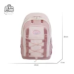 تصویر اختصاصی از نمای جلوی کوله پشتی مدرسه زاندی ۰۰۰۸ در رنگ صورتی همراه با سایزبندی