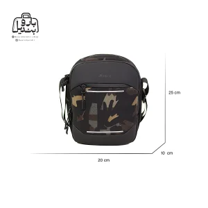 تصویر اختصاصی از نمای جلوی کیف دوشی leastat کد 2021 در رنگ چریکی همراه با سایزبندی