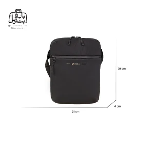 تصویر اختصاصی از نمای جلوی کیف دوشی leastat کد ۲۱۲۲ در رنگ مشکی همراه با سایزبندی