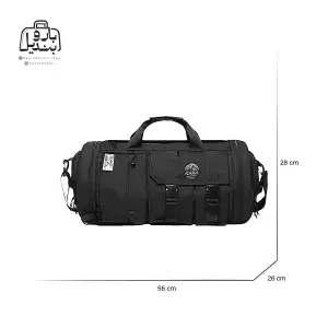 تصویر اختصاصی از نمای جلوی ساک ورزشی بنج کد ۱۹۹۰ در رنگ مشکی همراه با سایزبندی