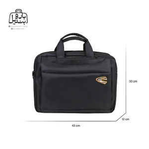 تصویر اختصاصی از نمای جلوی کیف دستی لپ‌تاپی کمل کد A102 در رنگ مشکی همراه با سایزبندی