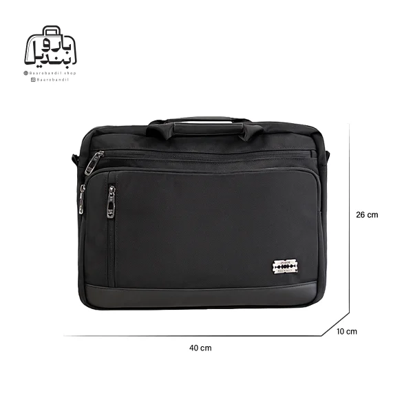 تصویر اختصاصی از نمای جلوی کیف دستی لپ‌تاپی لیستات ۶۶۰۱ در رنگ مشکی همراه با سایزبندی