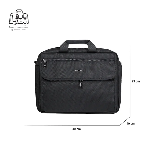 تصویر اختصاصی از نمای جلوی کیف دستی لپ‌تاپی لیستات ۶۸۰۱ در رنگ مشکی همراه با سایزبندی