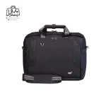 تصویر اختصاصی از نمای جلوی کیف دستی لپ‌تاپی مونت بلانک کد ۶۱۶۹ در رنگ مشکی همراه با بند