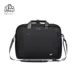 تصویر اختصاصی از نمای جلوی کیف دستی لپ‌تاپی مونت بلانک کد ۶۱۶۹ در رنگ مشکی همراه با بند