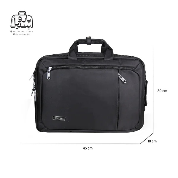 تصویر اختصاصی از نمای جلوی کیف دستی لپ‌تاپی نوژيا Nuoxiya کد ۱۳۶۵ در مشکی همراه با سایزبندی