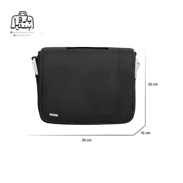 تصویر اختصاصی از نمای جلوی کیف دستی لپ‌تاپی آکسفورد کد ox-۰۰۱ در مشکی همراه با سایزبندی