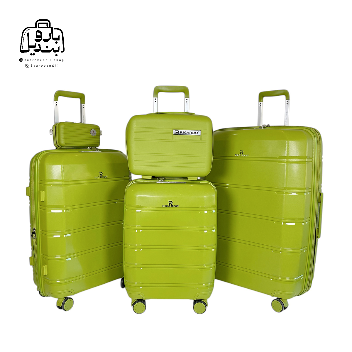 تصویر اختصاصی از چمدان پنج تکهٔ ریکاردو در رنگ سبز پسته‌ای