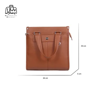 تصویر اختصاصی از نمای جلوی کیف دستی اداری حاصل ۲۰-۱۷۱ در رنگ عسلی همراه با سایزبندی