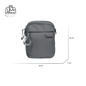 تصویر اختصاصی از نمای جلوی کیف دوشی فوور کد 2802-08 در رنگ طوسی همراه با سایزبندی