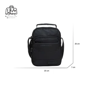 تصویر اختصاصی از نمای جلوی کیف دوشی ولنتیر کد 1713-01 در رنگ مشکی همراه با سایزبندی