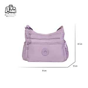 تصویر اختصاصی از نمای جلوی کیف زنانه دوشی بوبو کد ۱۵۳۱ در رنگ یاسی همراه با سایزبندی