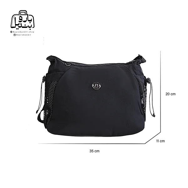 تصویر اختصاصی از نمای جلوی کیف زنانه دوشی بوبو کد ۱۷۰۷ در رنگ مشکی همراه با سایزبندی