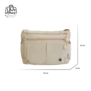 تصویر اختصاصی از نمای جلوی کیف زنانه دوشی بوبو کد ۶۹۱۴ در رنگ زرد کره‌ای همراه با سایزبندی