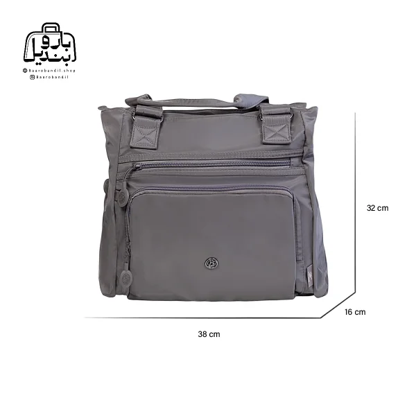 تصویر اختصاصی از نمای کناری کیف زنانه دوشی بوبو کد ۸۴۹۱ در رنگ نوک‌مدادی همراه با سایزبندی