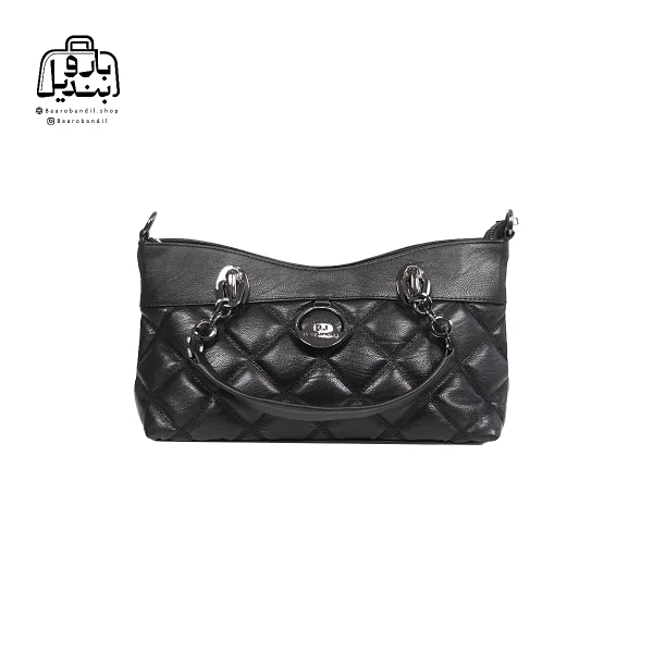 تصویر اختصاصی از نمای جلوی کیف زنانه دنیز جنوا کد ۰۰۱۰ طرحدار در رنگ مشکی