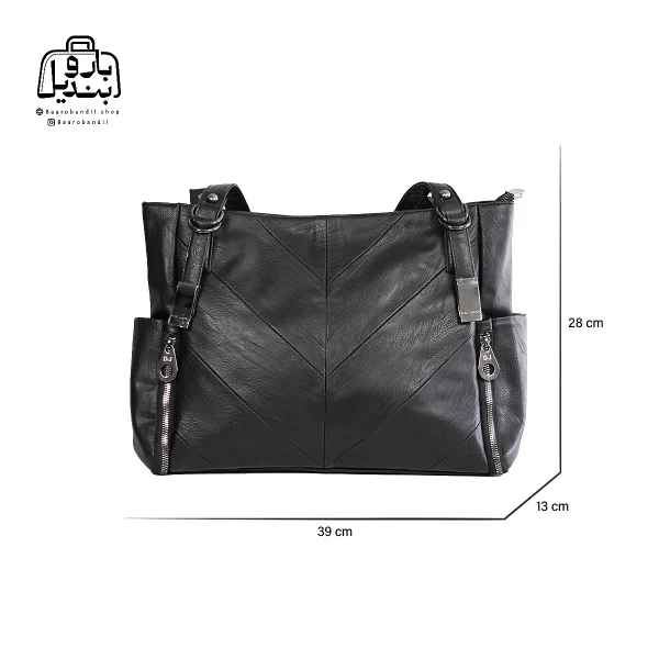 تصویر اختصاصی از نمای جلوی کیف زنانه دنیز جنوا کد ۰۰۱۱۱ در رنگ مشکی همراه با سایزبندی