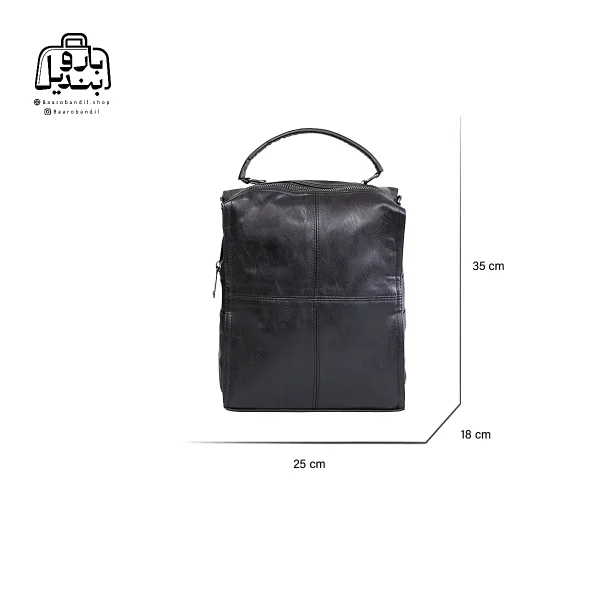 تصویر اختصاصی از نمای جلوی کیف دوشی زنانه دنیز جنوا کد ۰۰۲۳ در رنگ مشکی همراه با سایزبندی