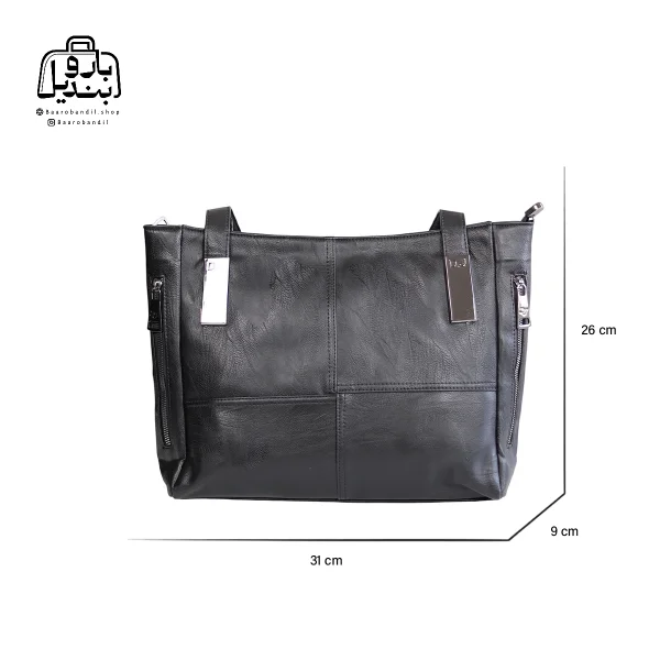 تصویر اختصاصی از نمای جلوی کیف زنانه دنیز جنوا کد ۰۰۳۱ در رنگ مشکی همراه با سایزبندی