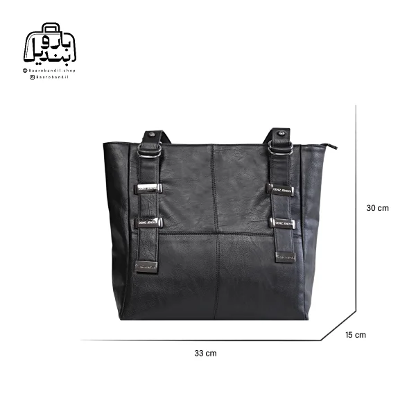 تصویر اختصاصی از نمای جلوی کیف زنانه دنیز جنوا کد ۰۰۴۳ در رنگ مشکی همراه با سایزبندی