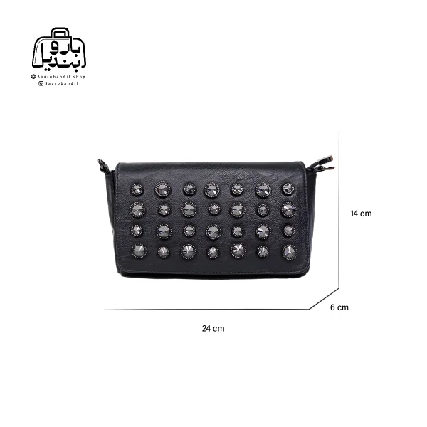 تصویر اختصاصی از نمای جلوی کیف زنانه دنیز جنوا کد ۰۰۵۷ در رنگ مشکی همراه با سایزبندی