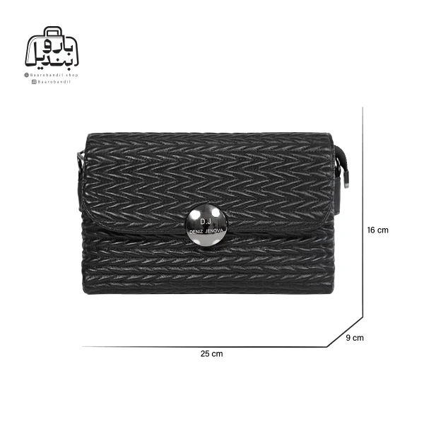 تصویر اختصاصی از نمای جلوی کیف زنانه دنیز جنوا کد ۰۰۶۶ در رنگ مشکی همراه با سایزبندی