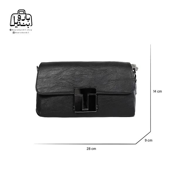 تصویر اختصاصی از نمای جلوی کیف زنانه دنیز جنوا کد ۰۰۸۰ در رنگ مشکی همراه با سایزبندی