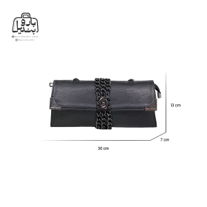تصویر اختصاصی از نمای جلوی کیف زنانه دنیز جنوا کد ۰۰۸۶ در رنگ مشکی همراه با سایزبندی