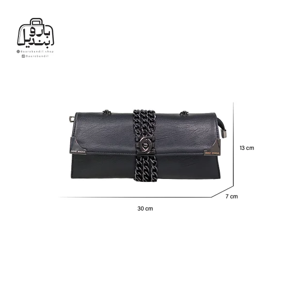 تصویر اختصاصی از نمای جلوی کیف زنانه دنیز جنوا کد ۰۰۸۶ در رنگ مشکی همراه با سایزبندی