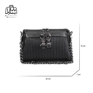 تصویر اختصاصی از نمای جلوی کیف زنانه دنیز جنوا کد ۰۰۸۹ در رنگ مشکی همراه با سایزبندی