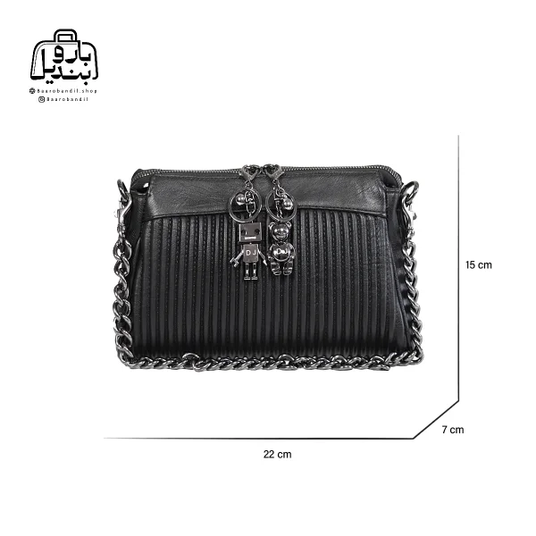 تصویر اختصاصی از نمای جلوی کیف زنانه دنیز جنوا کد ۰۰۸۹ در رنگ مشکی همراه با سایزبندی