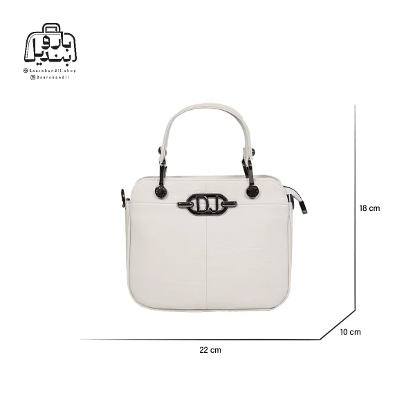 تصویر اختصاصی از نمای جلوی کیف زنانه دنیز جنوا کد ۰۰۹۴ در رنگ سفید همراه با سایزبندی