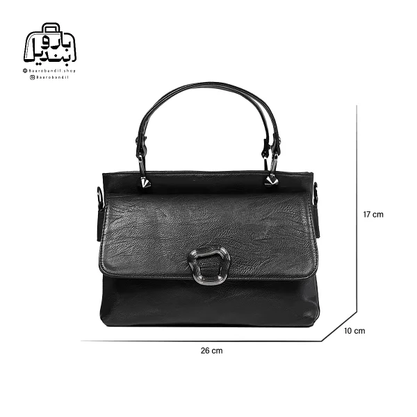 تصویر اختصاصی از نمای جلوی کیف زنانه دنیز جنوا کد ۰۰۹۶ در رنگ مشکی با سایزبندی