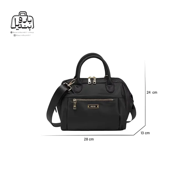 تصویر اختصاصی از نمای جلوی کیف زنانه دوشی ایپول کد 6006-01 در رنگ مشکی همراه با سایزبندی