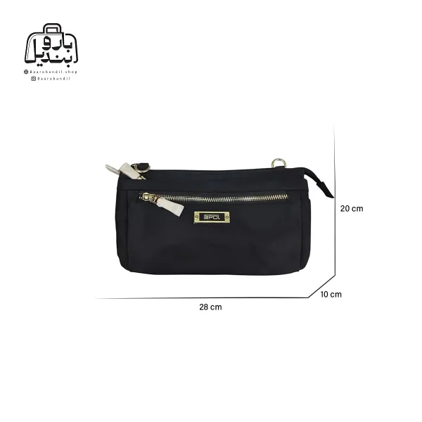 تصویر اختصاصی از نمای جلوی کیف زنانه دوشی ایپول کد 6006-13 در رنگ مشکی همراه با سایزبندی