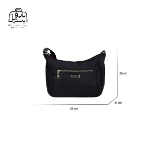 تصویر اختصاصی از نمای جلوی کیف زنانه دوشی ایپول کد 6006-18 در رنگ مشکی همراه با سایزبندی