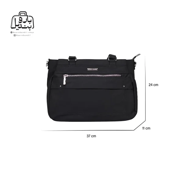 تصویر اختصاصی از نمای جلوی کیف زنانه دوشی ایپول کد 6083-02 در رنگ مشکی همراه با سایزبندی