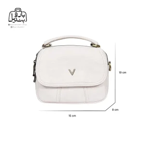 تصویر اختصاصی از نمای جلوی کیف دوشی زنانه موجیتو کد 7616 در رنگ سفید همراه با سایزبندی