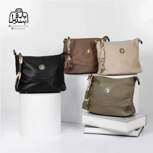 تصویر اختصاصی از نمای جلوی کیف دوشی زنانه موجیتو کد 7651 در رنگ مشکی سبز زیتونی نسکافه‌ای کرم