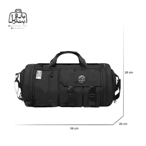 تصویر اختصاصی از نمای جلوی ساک ورزشی بنج کد ۱۹۹۰ در رنگ مشکی همراه با سایزبندی