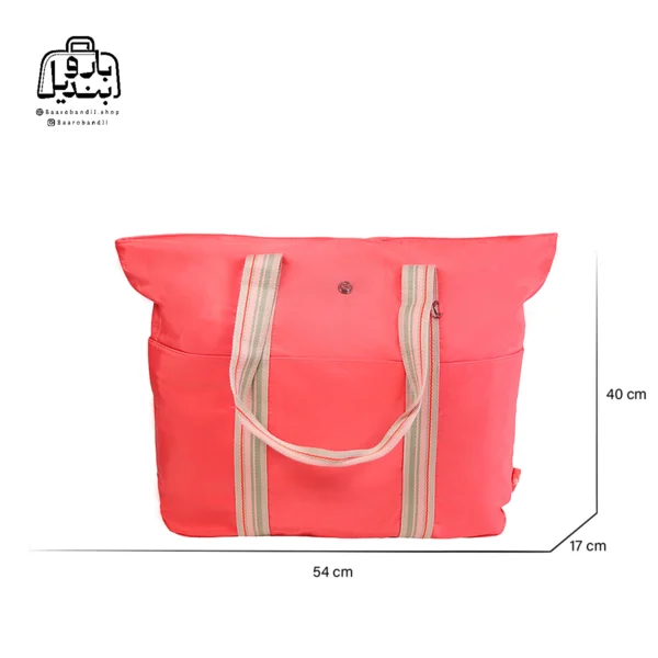 تصویر اختصاصی از نمای جلوی ساک بوبو کد ۳۱۰۳ در رنگ گلبهی همراه با سایزبندی