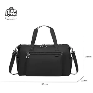 تصویر اختصاصی از نمای جلوی ساک ورزشی فوور کد ۲۳-۲۸۰۲ در رنگ مشکی همراه با سایزبندی